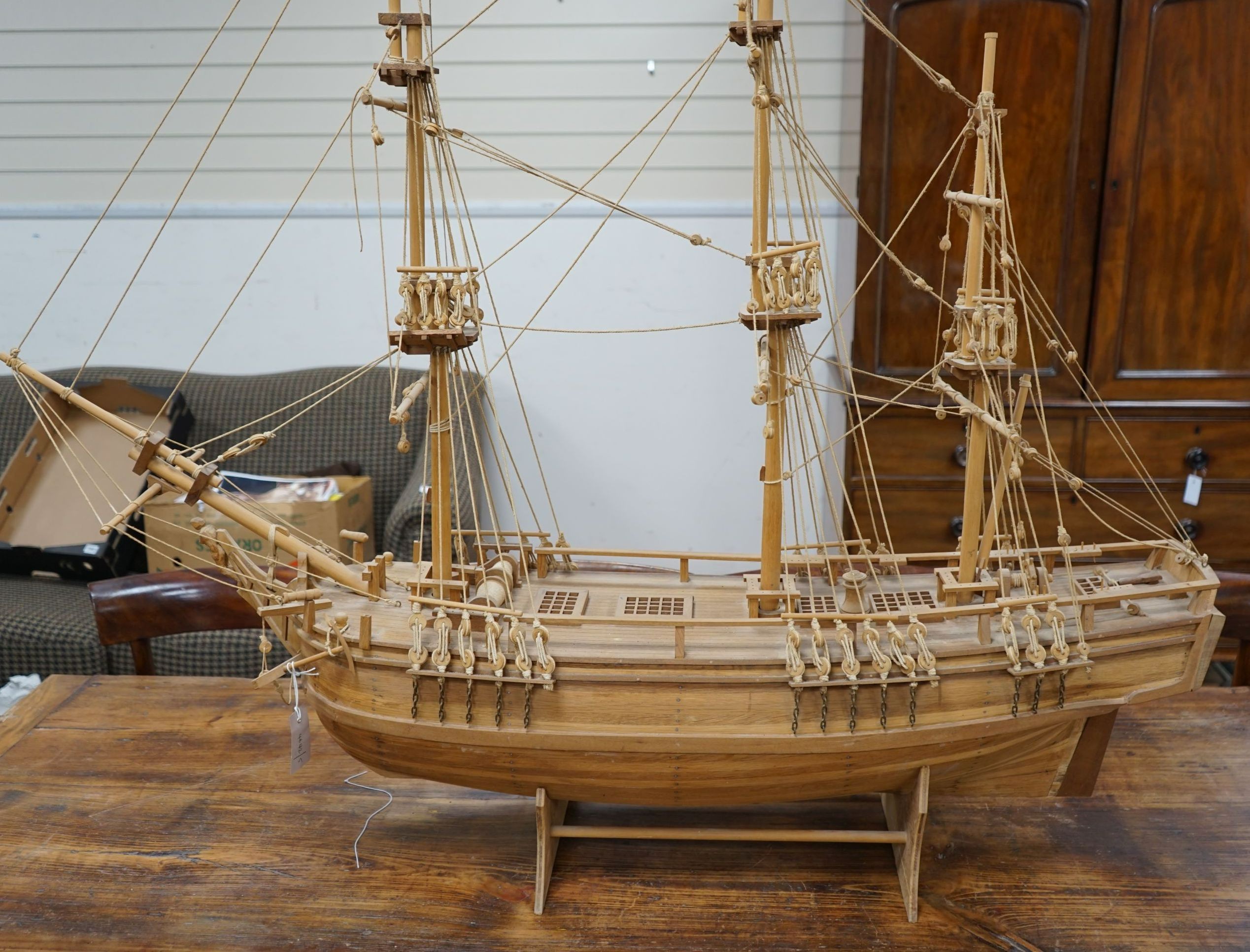 A large scratch built model of The Bounty, length 128cm